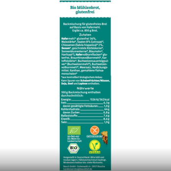 Bio Mühlenbrot 7 Saaten Backmischung - glutenfrei - vom Bauckhof - Produktbeschreibung
